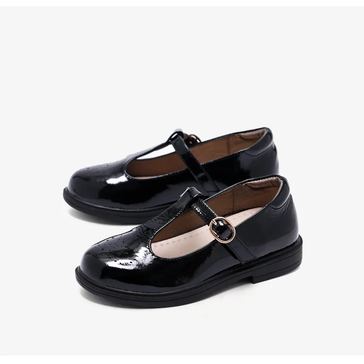 
Черные кожаные туфли с резиновой подошвой для девочек, детская Европейская школьная обувь 