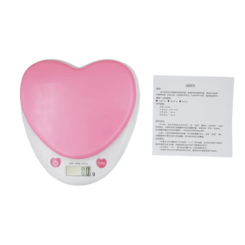 Pink Digital Kitchen Scale, 3kg/0.1g, Heart-shaped Food Scale
