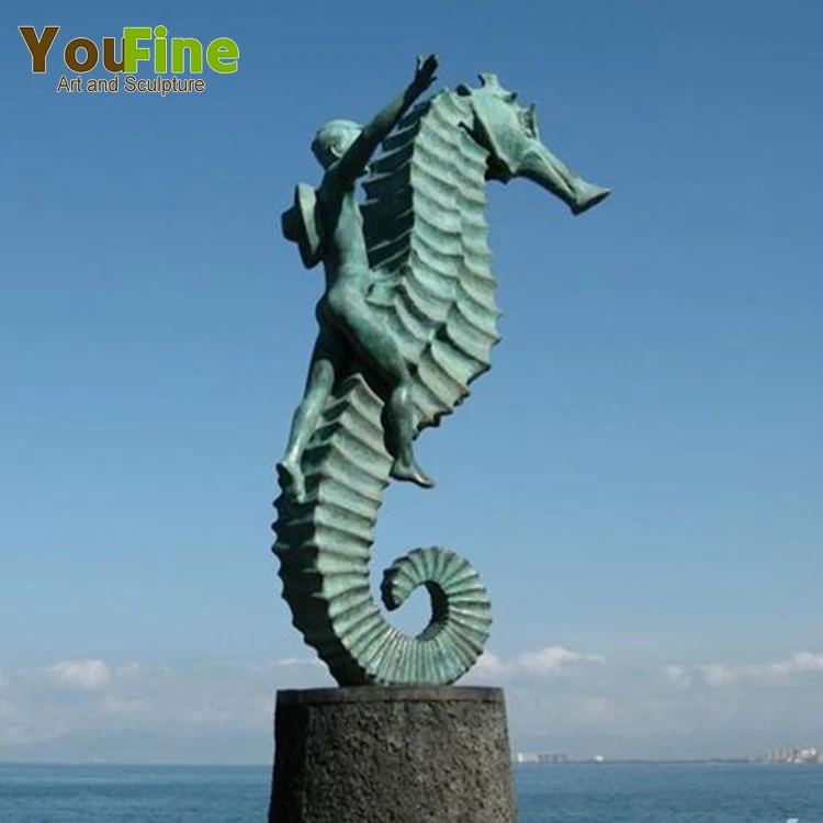 大型屋外メタルクラフトラッキーブロンズタツノオトシゴ像噴水