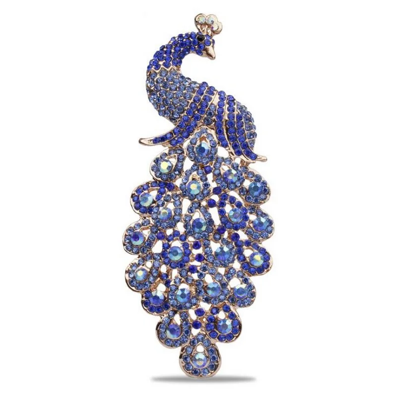Factory Direct Sale Large Size Sparkly Crystal Rhinestones Pave Peacock Decor Brooch in Assorted Colors