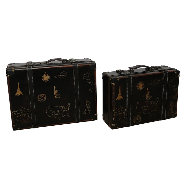 Faux Leather Vintage Suitcase Black 