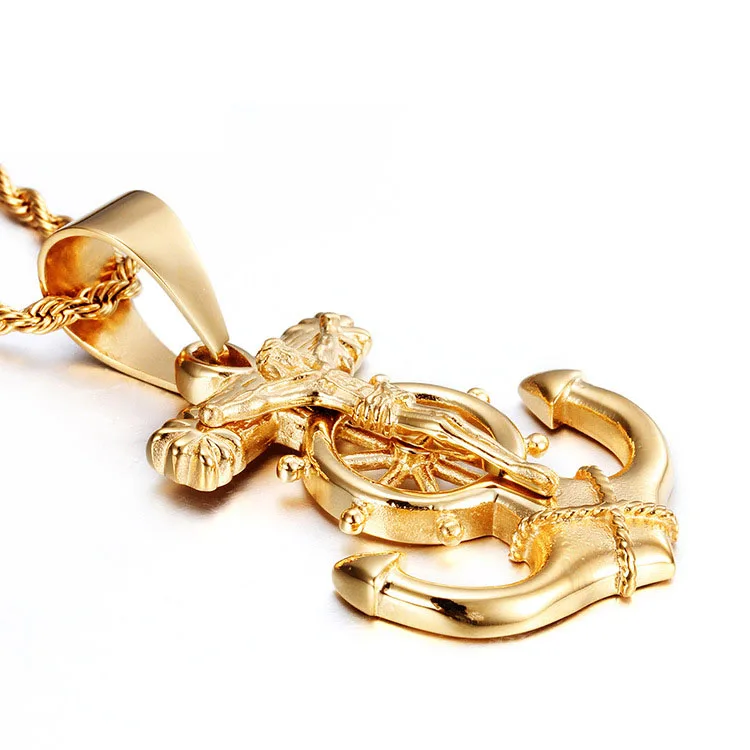 Buy Gold Anchor Pendant,Jesus Cross 