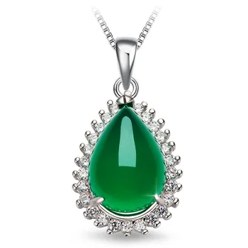Green Agate Pendant Chalcedony Pure Pendant Necklace Jewelry Pierscionki Emerald Gemstone Pendants Silver Color Women's CLASSIC