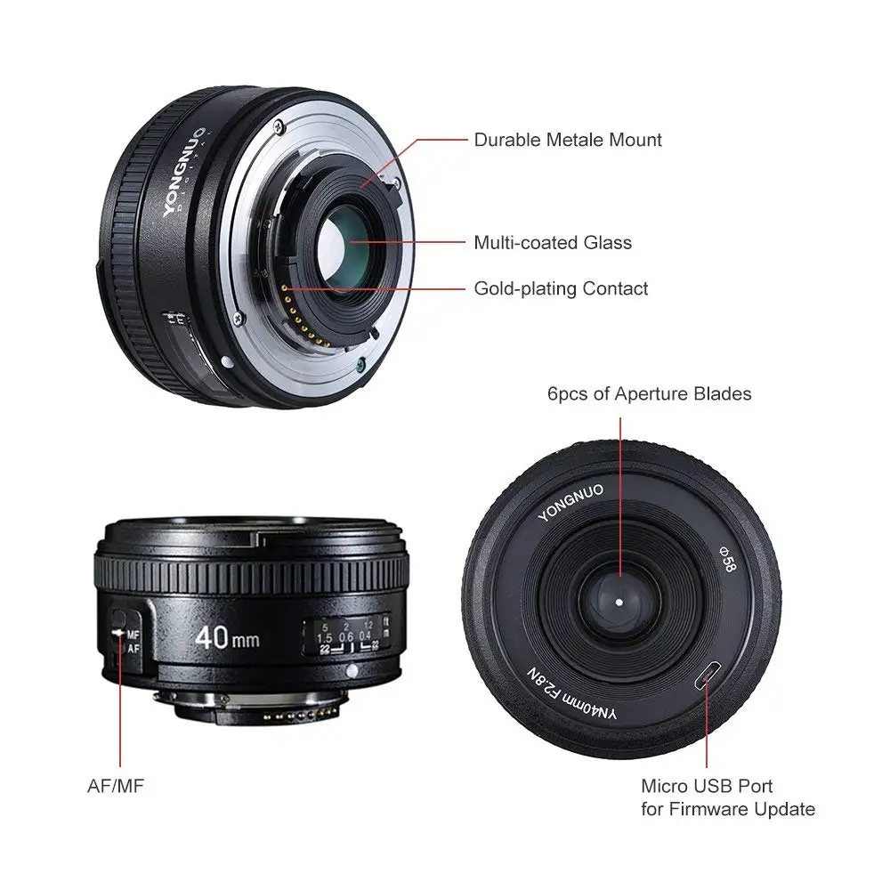 ヨンヌオ YN40MM F2.8N AF MF 40MM カメラレンズ ニコン D90 D80 D7200