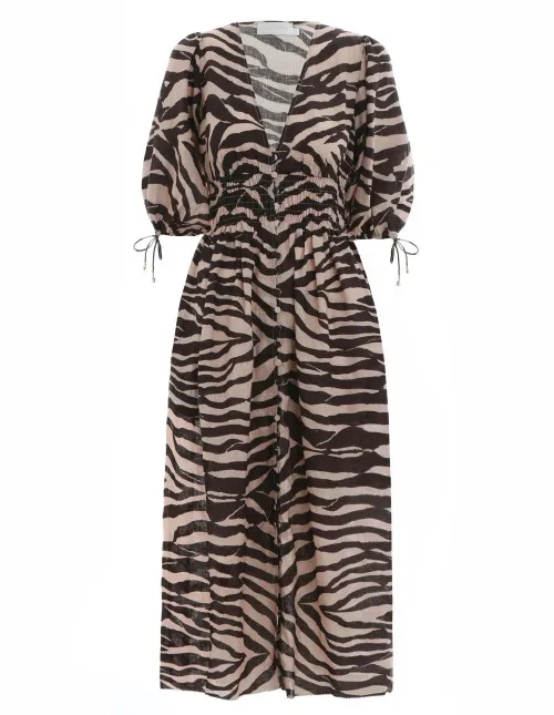 Vestido largo femenino de playa con estampado de cebra, traje