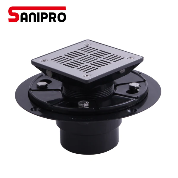 SANIPRO Plastic floor drain No Hub stainless steel grate+plastic bottom with CUPC certificated