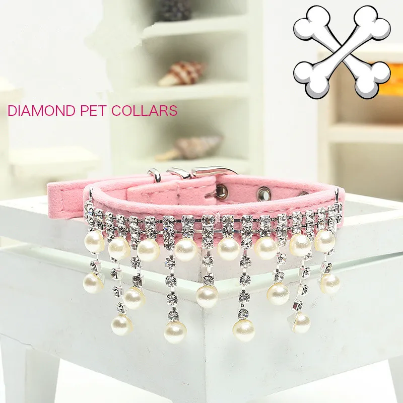 Wholesale Factory Price  Dog Collar Plastic Quality Flocking Pearl Diamond Pet Dog Cats Collar Necklace