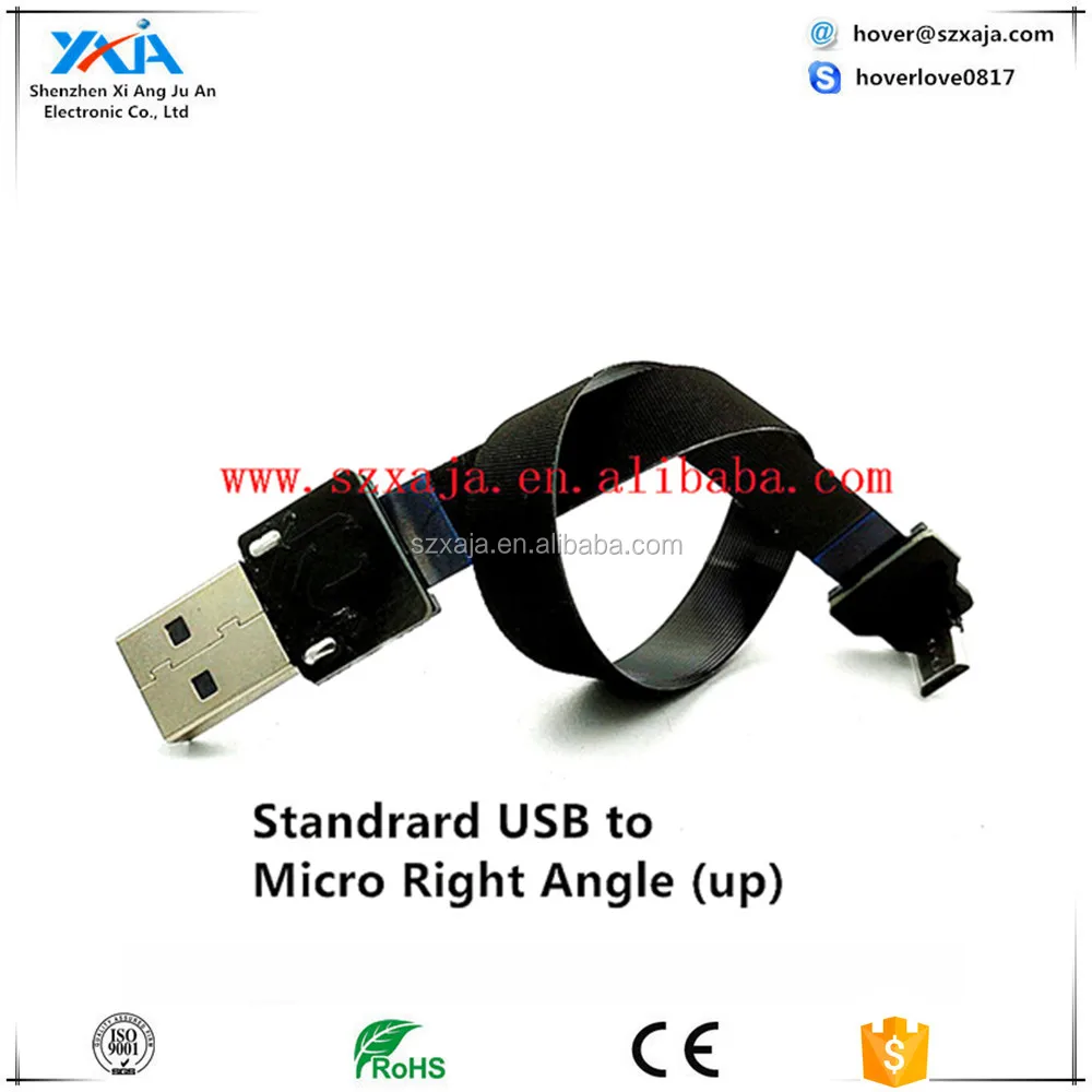 30CM FFC Micro USB FPV Flat Slim Thin Ribbon FPC Cable Micro USB 90 Degree Angled up to Standard USB A for sync and Charging Black 