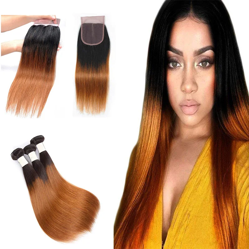 Colored Brazilian Straight Hair Bundles Closure 1b 30 Ombre Color Human Hair Weave 3 Bundles With Closure Buy Colored Brazilian Hair Weave Closure Ombre Human Hair Bundles With Closure Colored Brazilian Straight Hair Bundles