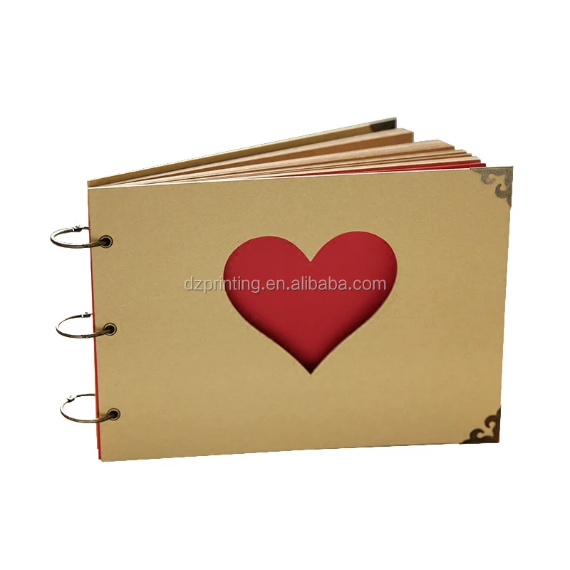 Hollow Out Heart-Shape Design 3 Ring Binder Kraft Cover A4 Scrapbook Photo Album  for Lover