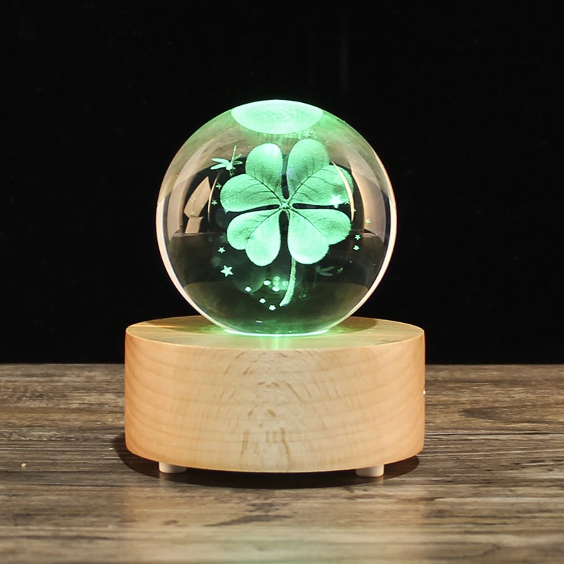 Customized Various Sizes Personalized Wooden Stand Led Light Wooden 3D Laser Crystal Ball