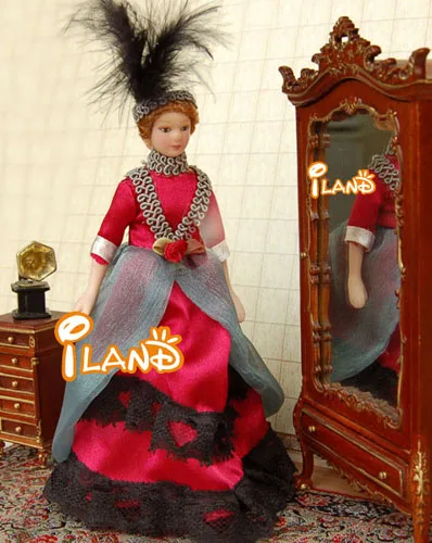 Миниатюры iland 1/12, Миниатюрные модели людей/фигурка модели викторианской леди в красном платье PP007L