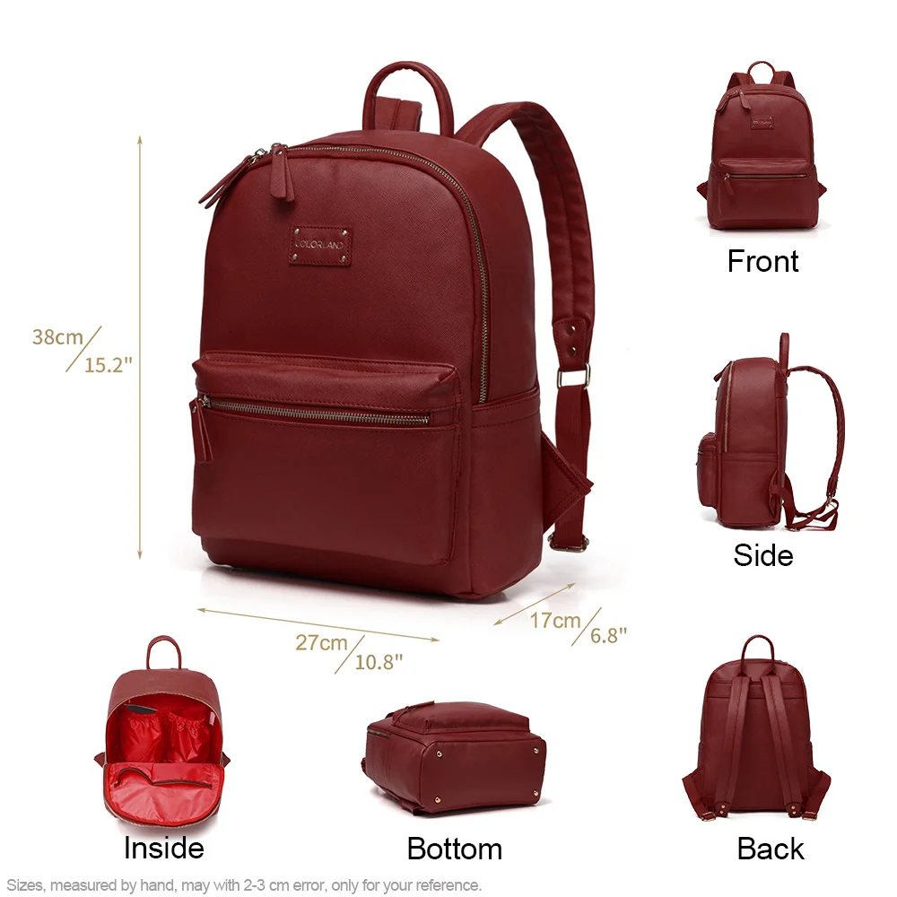 Colorland Time Limited Discount Vegan Faux Leather Baby Diaper Tote Bag  with Changing Pad New Wine Red PU Backpack Diapers