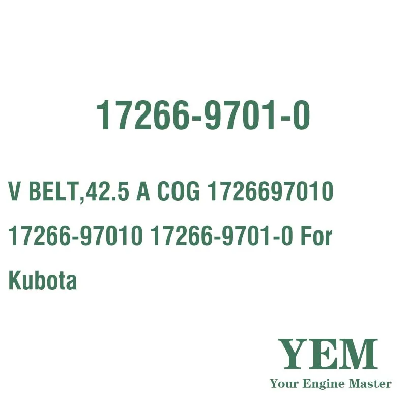 V BELT 42.5 a COG 1726697010 17266-97010 17266-9701-0 for Kubota