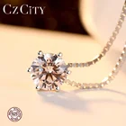 White Gold Diamond Pendant Necklace Silver Necklace CZCITY Classic White Gold Plated 6 Claws Cubic Zirconia 925 Sterling Silver CZ Diamond Pendant Necklace For Women Jewelry Gift