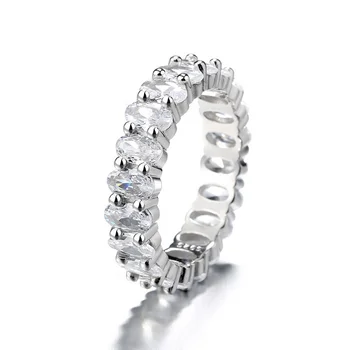 Popular Wholesale Sterling Silver Oval Cz Diamond Eternity 925 Silver Ring for Women