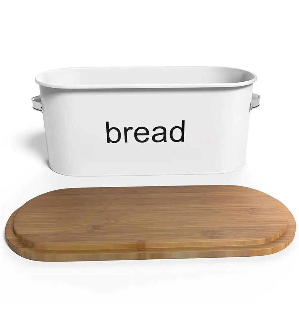 Kitchen Bread Bin Metal Oval Bread Box Storage Canister Container With