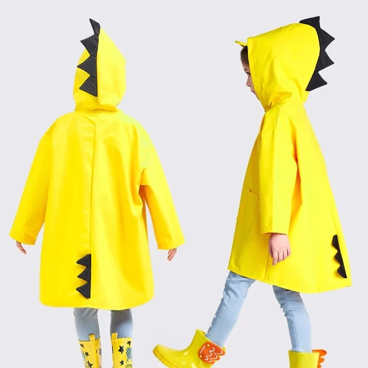 LJ123 Childrens Dinosaur Raincoat,Cute Cartoon Waterproof Jacket Unisex Rain Poncho Hooded Rainwear