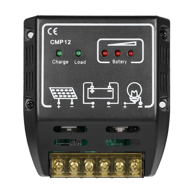 Solar Charge Controller 12V 24V Solar Charge Controller 10A Cmp12-10A Black 