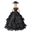 E TING Fashion Wedding Party Black Lace Dress Clothes Gown With Hat For Barbie Dolls Gift