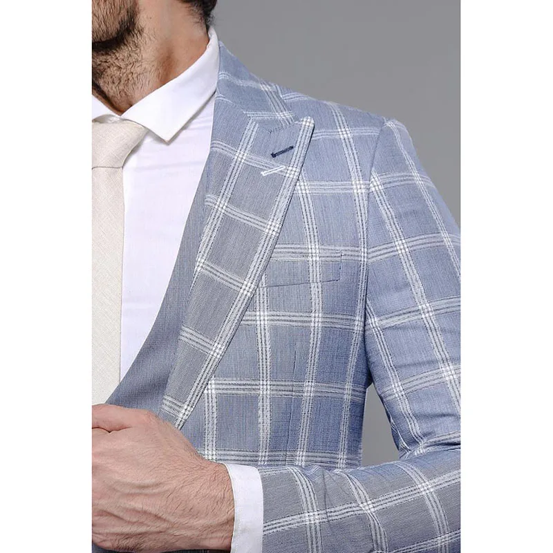Plaid Design Men's Business Wedding Suit Plus Size Breathable Adults Coat & Pant Set