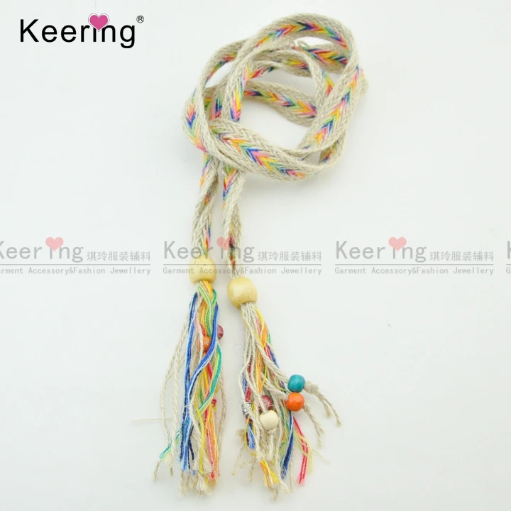 Fashion fancy straw rope knitting cotton belt tassel cord for clothing WTR-046