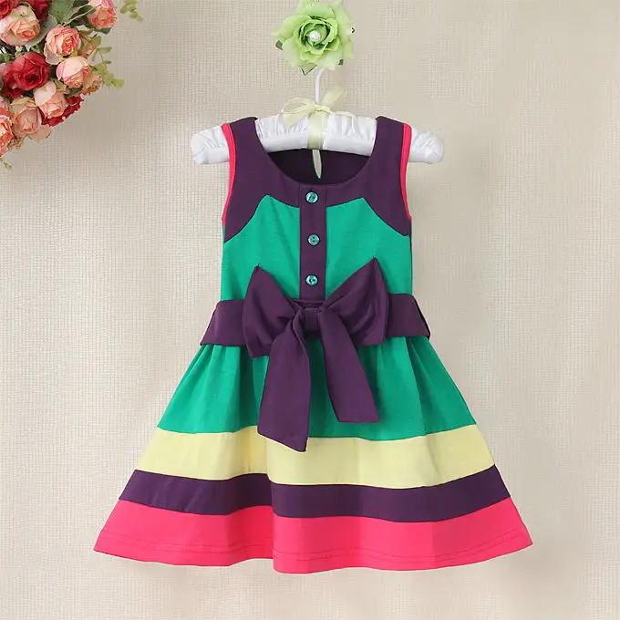 Одежда лето 2014 цветочные детские из чистого хлопка с бантом платья для девочки