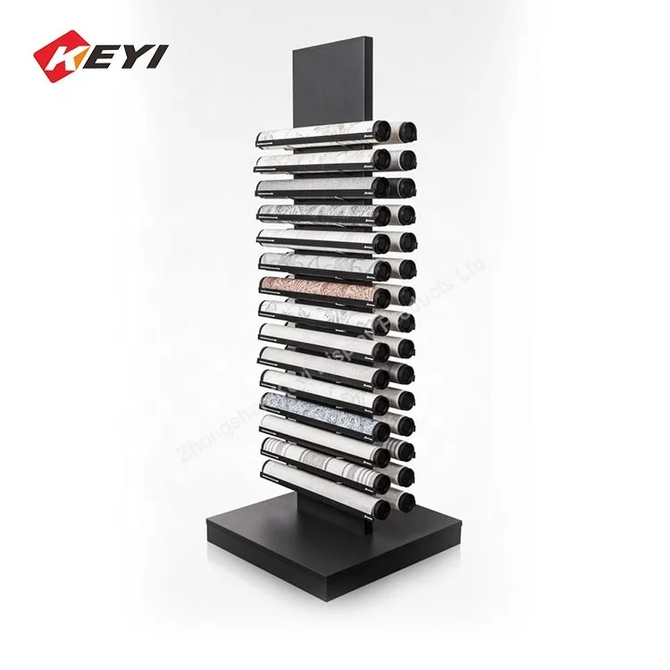 Retail Store Wooden Wallpaper Stand Floor Wallpaper Roll Display Rack