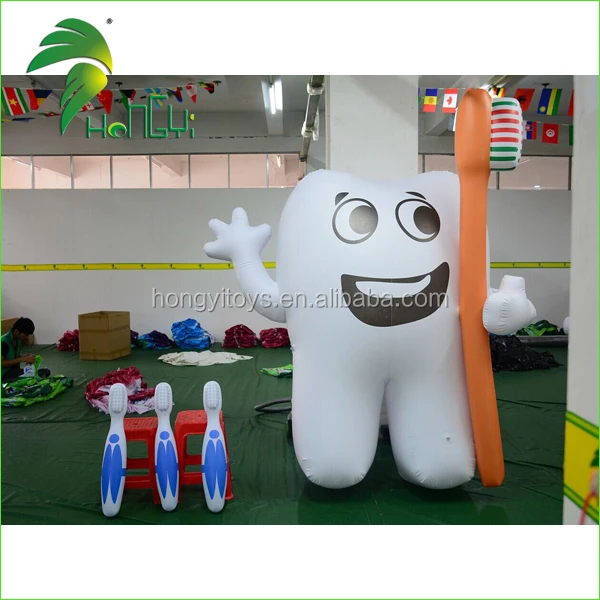 Giant White Inflatable Tooth Model / Inflatable Tooth Balloon With Inflatable Toothbrush for Advertising