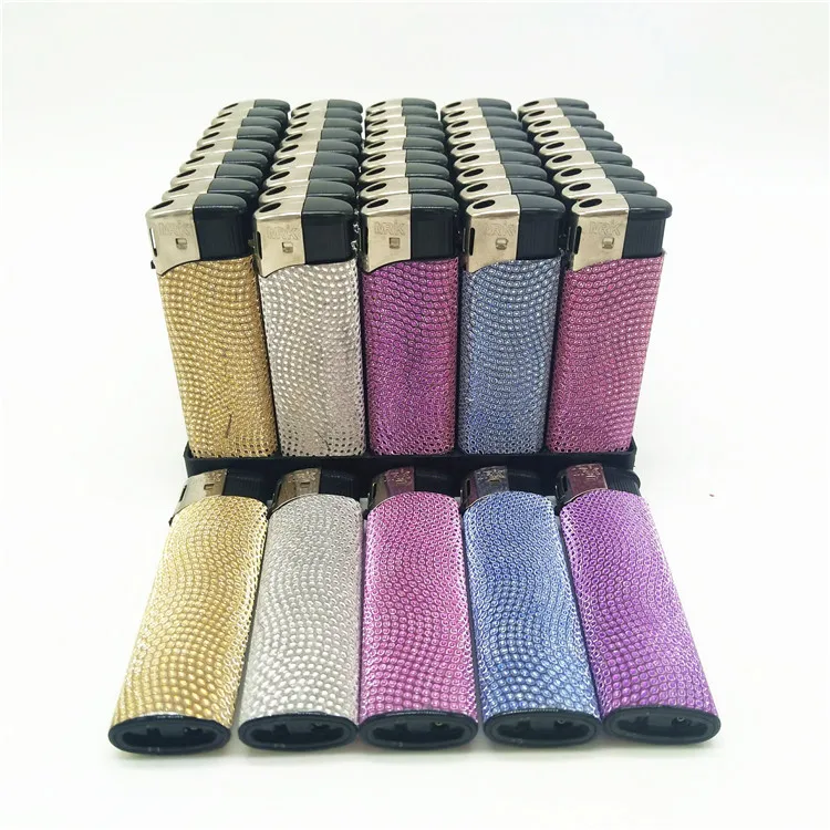 Assorted Colorful Lighter Plastic Butane Flame Piezo Lighter, Glitter Wrapped Sticker for Ladies