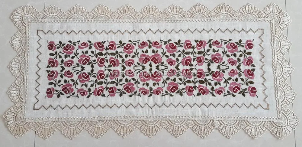 2017 New Design Cross Stitch Embroidered Table Cloth