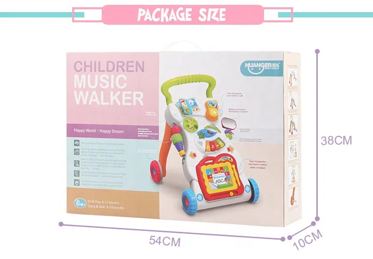 Образовательные сидеть-to-стенд для первого шага обучения толкать ходунки игрушка с музыкой