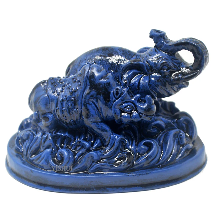 Feng Shui Blue Elephant Statue for Protection & Decor