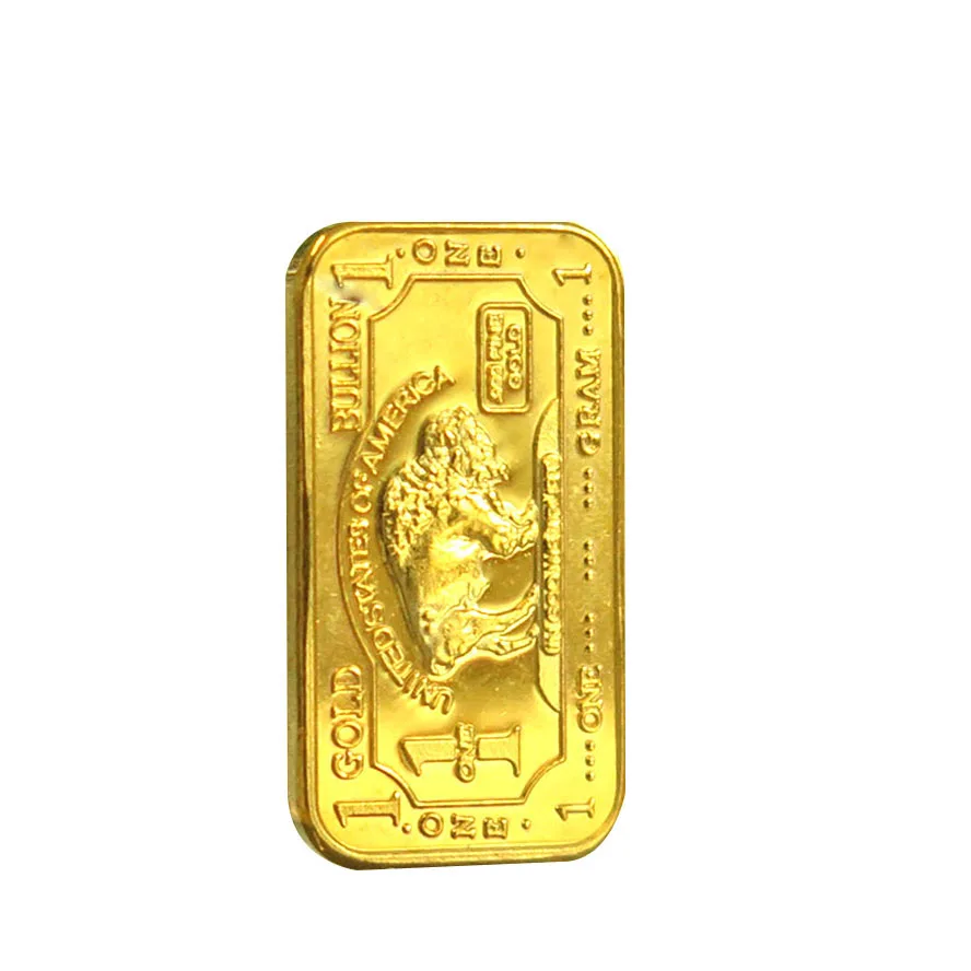 1 Gram .100 Mils Gold Plated Brass Buffalo Bars Clad Bullion With Plastic case Packing