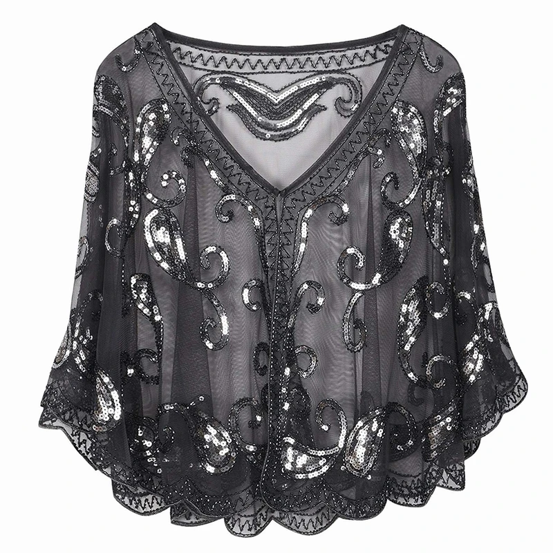 
Женская вечерняя накидка с блестками и бусинами 1920s 