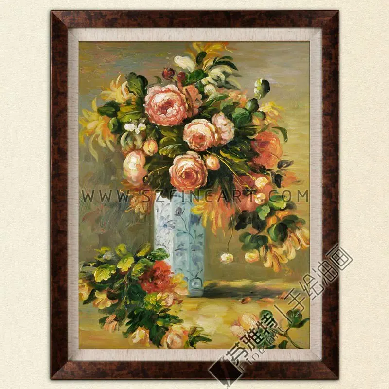 Source デルフト花瓶のバラとジャスミン、% 手作りの印象花の絵画