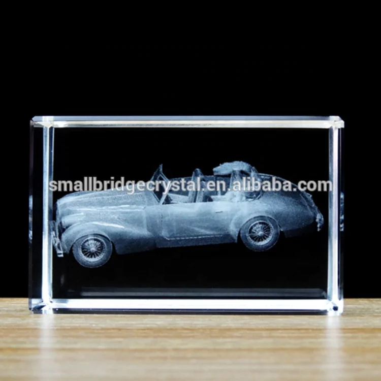 Promocional 3d Laser Gravado Cristal 3d Cristal Gravura Cubo Carro Esportivo para Decoração