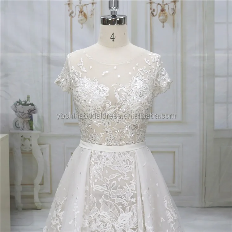 Not Real Two-piece with Very Good Taiwan Lace Applique on Tulle Wedding Gown Dress