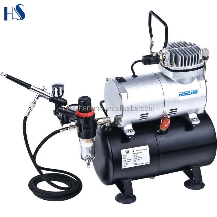 Airbrush mini compressor with air reservoir