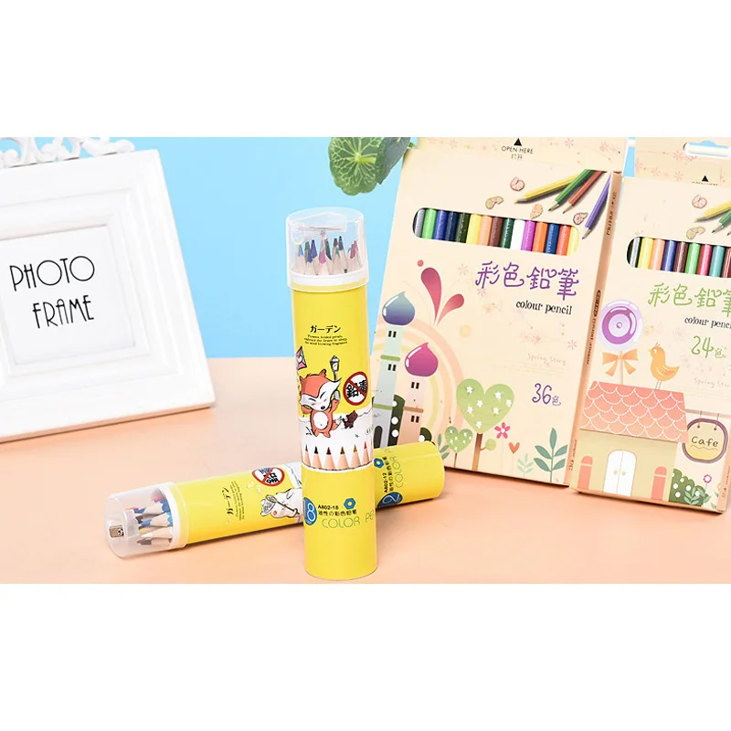 2025 New Style Creative 24 Color Student Colour Pencil Cheap Custom logo Children Brush Colour Pencil Set