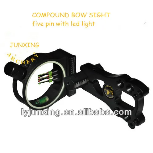 5 Pin 0.029'' Optical Fiber Bow Sight LED Sight Light Archery for Compound bow 