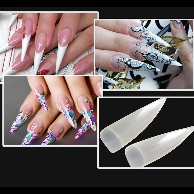 Оптовая продажа 500 шт. длинные искусственные натуральные Типсы для ногтей из АБС-пластика с полным