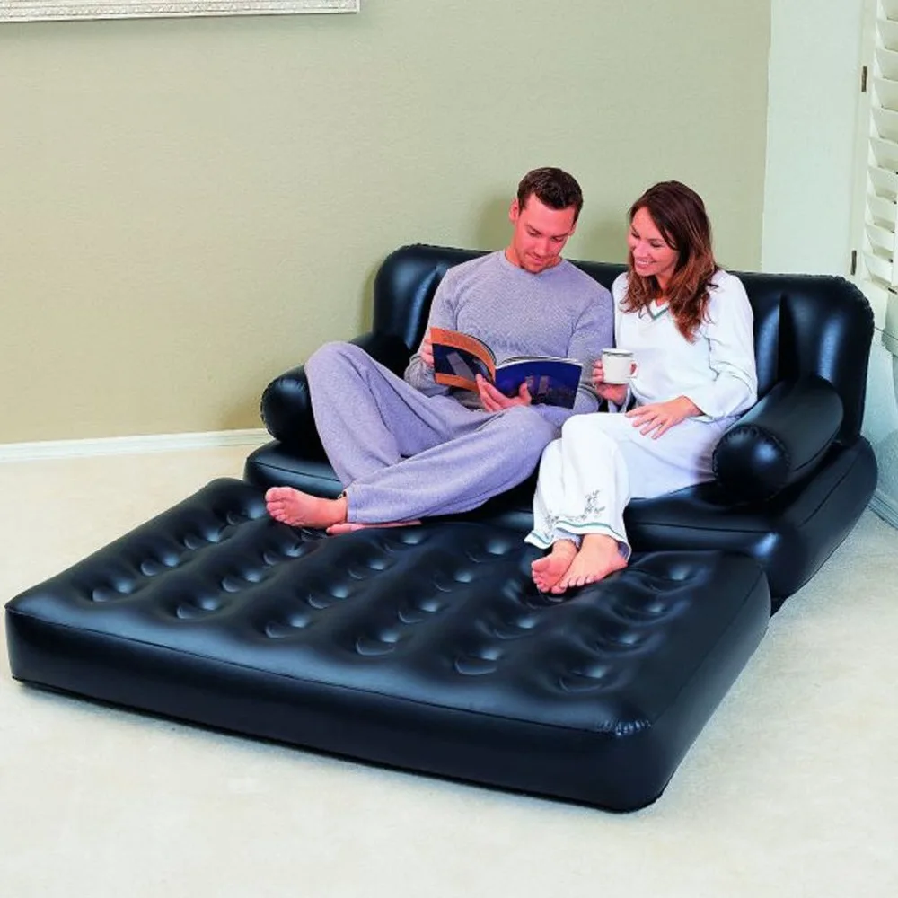 Bestway 75056 Inflatable Black Multi-function Double Air Sofa Bed Multi-Max 5-in-1 Air Couch with Sidewinder AC Air Pump