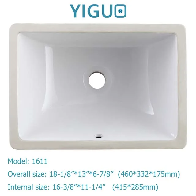 Rectangular Basin Shape and White Color Bowl Shape Porcelain Vessel Sink 1611