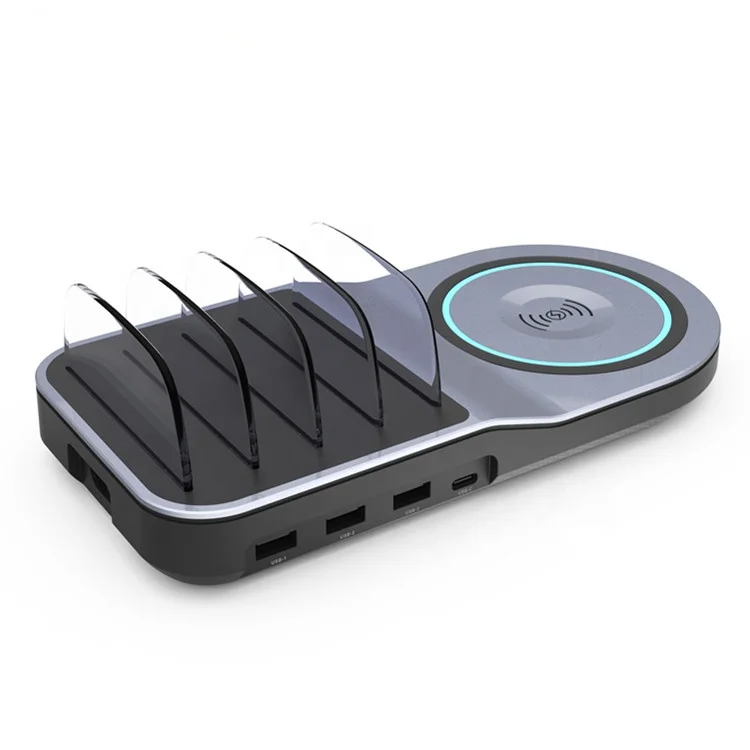 Portable usb mobile phone charging QI Standard Wireless charger  3USB 1 USB C multi phone charging station