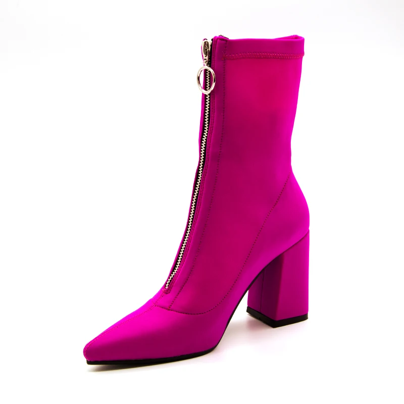 Новое поступление 2018, Модные ботильоны на высоком каблуке для девочек, с острым носком, без кружева, сапоги из лайкры, зимние