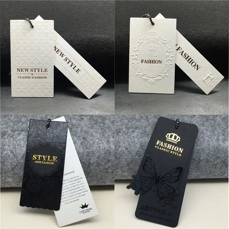 High-end Custom-made Hangtags for Clothing Own logo Embossed Gold  with Fashionable GirlsJeans Hang Tag