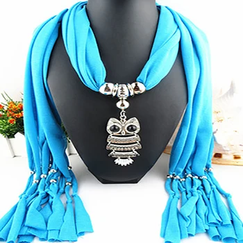 LYY Hot Sale Factory Wholesale Owl Pendant Scarf Jewelry Necklace Scarf Alloy Tassel Scarf Factory Wholesale And Retail