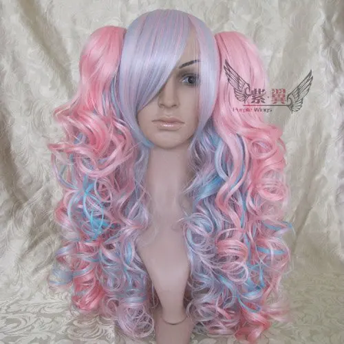 New wig/doll "lolita" Long curly pink blue mixed Cosplay