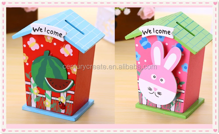 
 Копилка в форме домика с милыми животными, деревянная копилка для денег и монет  